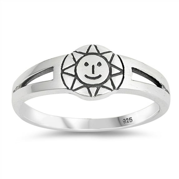 Oxidized Sun Smiley Face Aztec Symbol Ring .925 Sterling Silver Band Jewelry Female Male Size 4