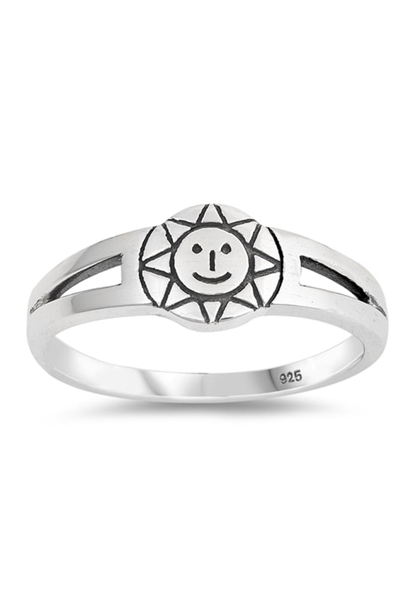 Oxidized Sun Smiley Face Aztec Symbol Ring .925 Sterling Silver Band Jewelry Female Male Size 4