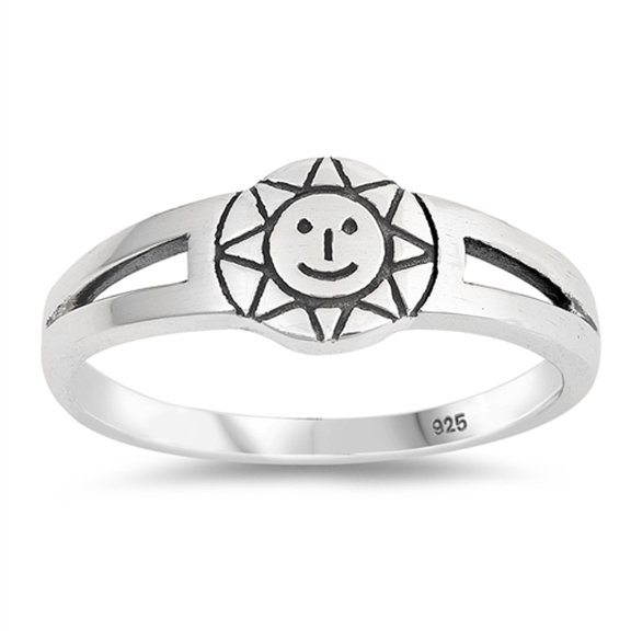 Oxidized Sun Smiley Face Aztec Symbol Ring .925 Sterling Silver Band Jewelry Female Male Size 5