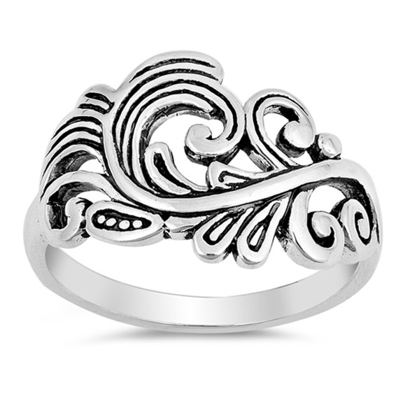 Oxidized Swirl Filigree Tree Leaf Ring .925 Sterling Silver Band Jewelry Female Male Unisex Size 7