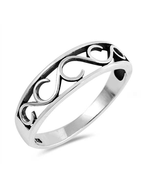 Oxidized Swirl Infinity Wave Filigree Ring .925 Sterling Silver Band Jewelry Female Male Size 6