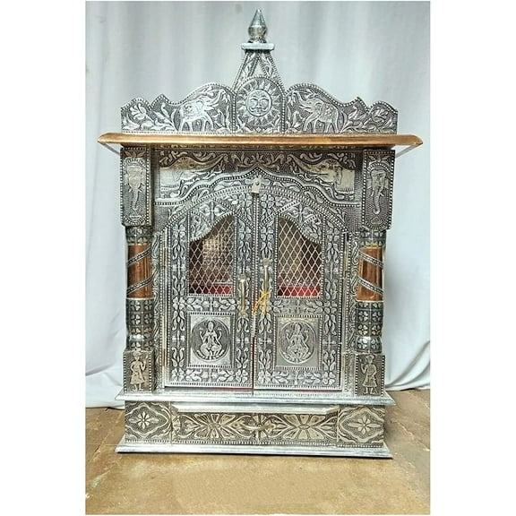 Oxidized Temple for Home Indian Traditional Temple Pooja Mandir Wooden Temple India Handmade Temple Customized Mandir Office Temple Home Decor Temple Decoration Handcrafted Mandir