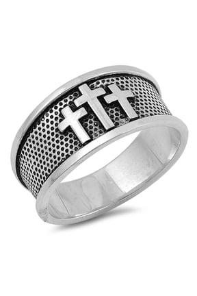 Oxidized Three Cross Sinners Grace Ring .925 Sterling Silver Band Jewelry Female Male Unisex Size 5