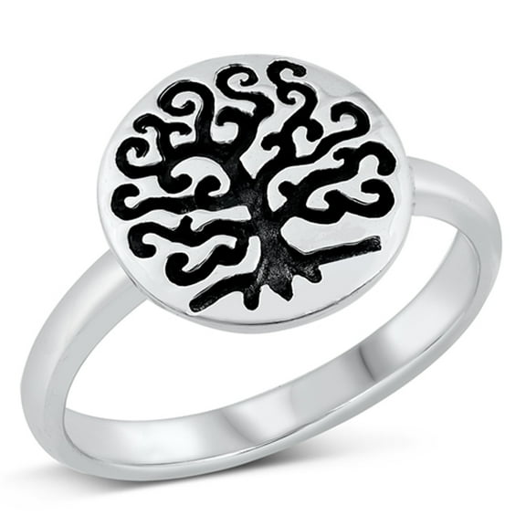 Oxidized Tree of Life Medallion Ring .925 Sterling Silver Band Jewelry Female Male Unisex Size 5