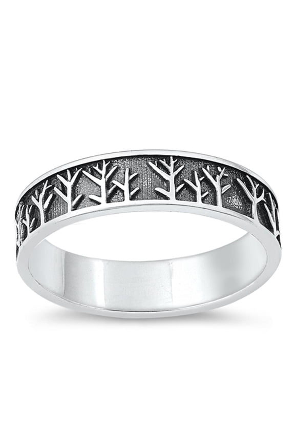 Oxidized Trees Forest Ring .925 Sterling Silver Band Jewelry Female Male Unisex Size 5