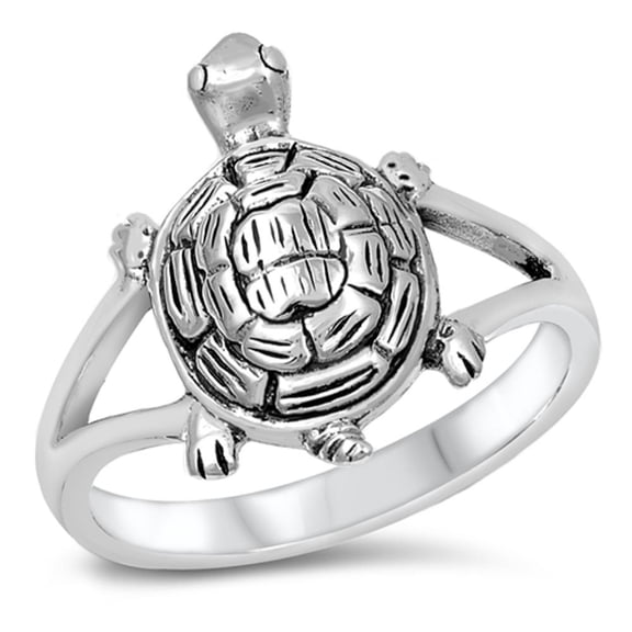 Oxidized Turtle Animal Friendship Ring .925 Sterling Silver Band Jewelry Female Male Unisex Size 5