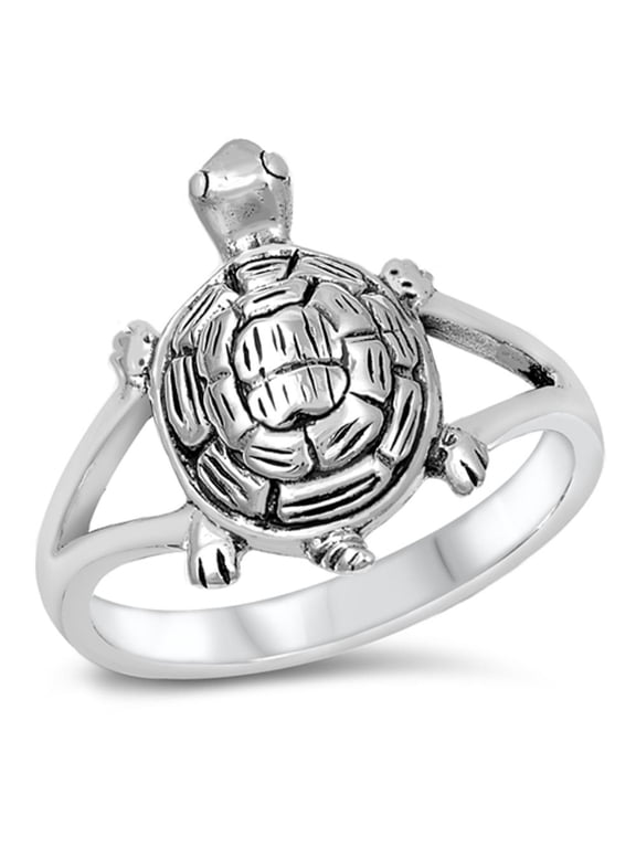 Oxidized Turtle Animal Friendship Ring .925 Sterling Silver Band Jewelry Female Male Unisex Size 5
