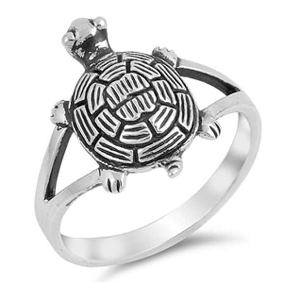 Oxidized Turtle Animal Simulated Abalone Detailed Ring .925 Sterling Silver Band Jewelry Female Size 7