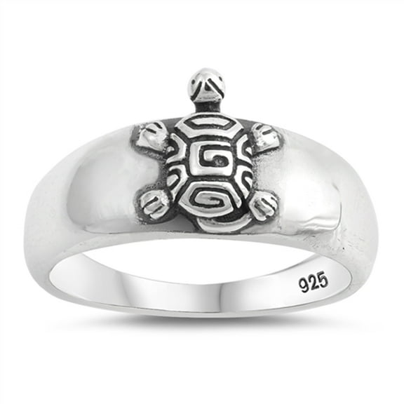 Oxidized Turtle Simulated Abalone Animal Ring .925 Sterling Silver Band Jewelry Female Male Size 10