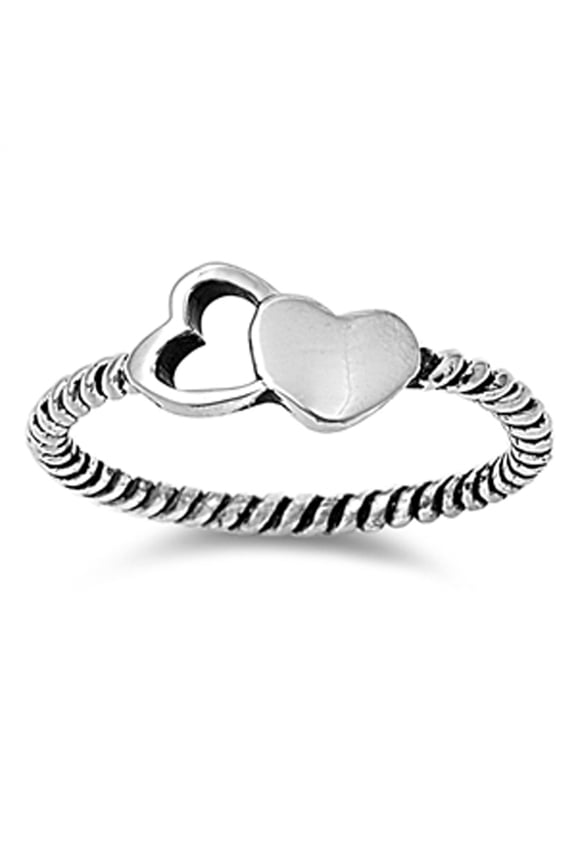 Oxidized Twisted Rope Heart Promise Ring 925 Sterling Silver Band Jewelry Female Male Unisex Size 3