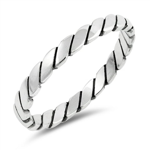 Oxidized Twisted Wedding Stackable Boho Ring Sterling Silver Band 925 Jewelry Female Male Size 8