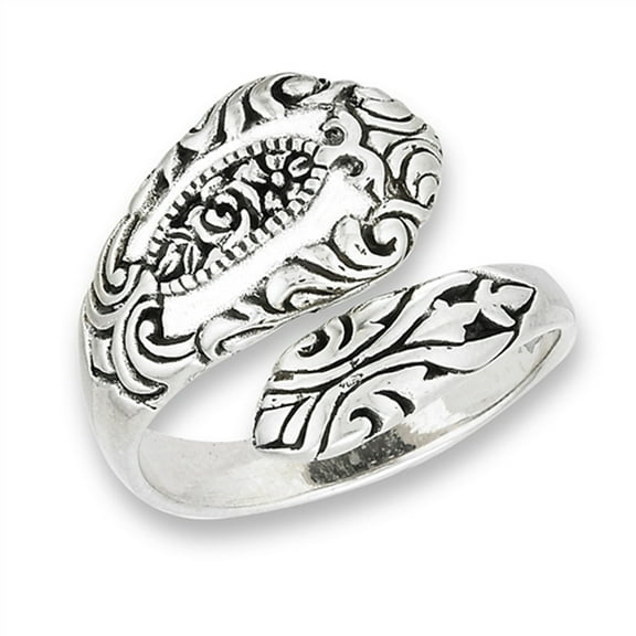 Oxidized Victorian Style Spoon Rose Flower Ring Sterling Silver Band 925 Jewelry Female Male Size 7
