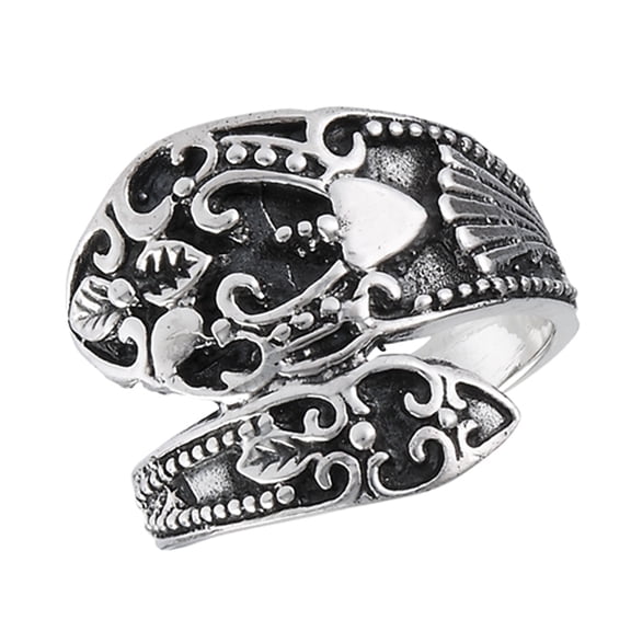 Oxidized Vintage Filigree Heart Spoon Ring Sterling Silver Thumb Band 925 Jewelry Female Male Size 8