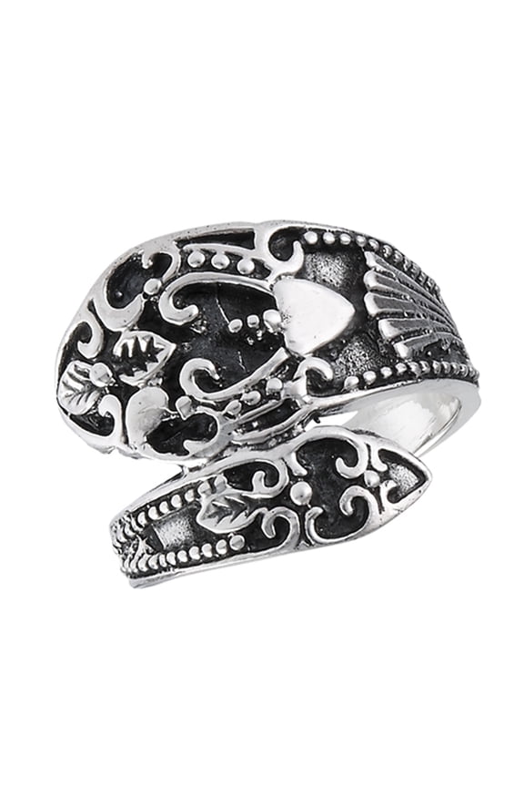 Oxidized Vintage Filigree Heart Spoon Ring Sterling Silver Thumb Band 925 Jewelry Female Size 10