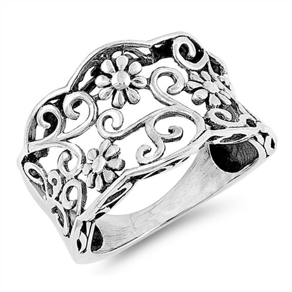 Oxidized Vintage Flower Filigree Garden Ring 925 Sterling Silver Band Jewelry Female Male Size 6