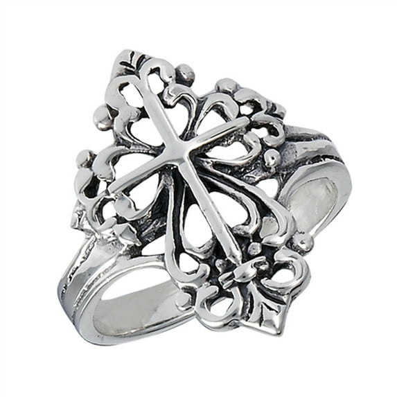 Oxidized Vintage Victorian Filigree Cross Ring Sterling Silver Band 925 Jewelry Female Male Size 7