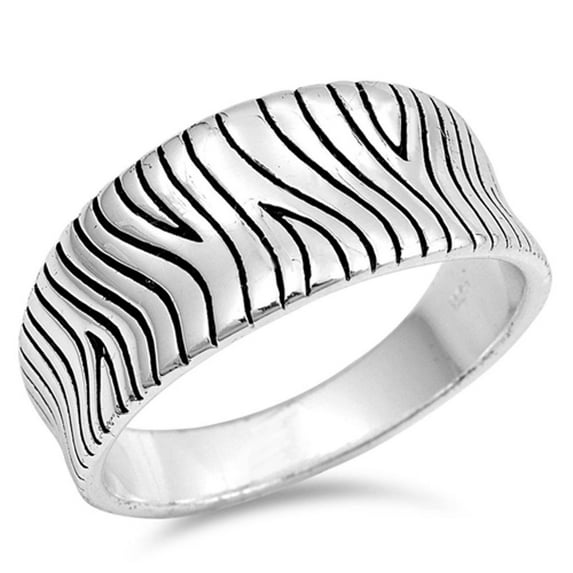 Oxidized Wave Etched Flame Wedding Ring .925 Sterling Silver Band Jewelry Female Male Unisex Size 8