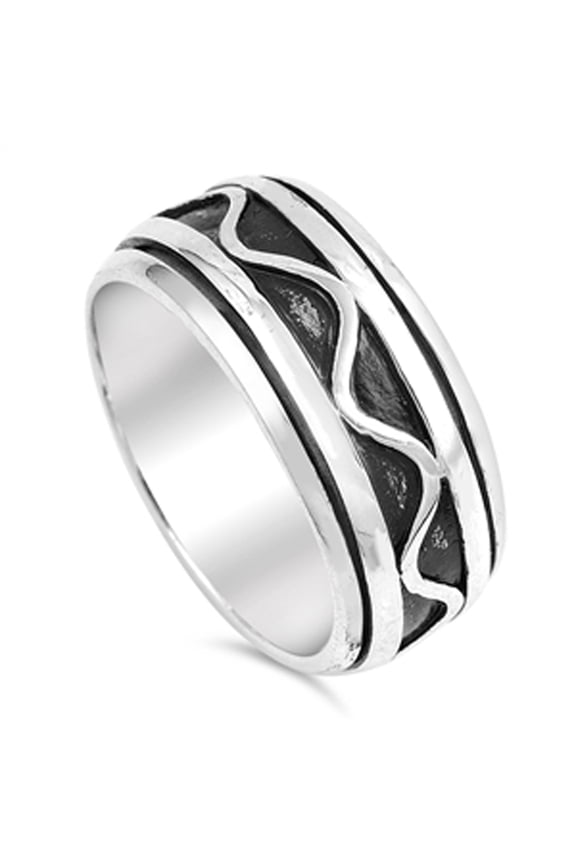 Oxidized Wave Spinner Wedding Ring .925 Sterling Silver Band Jewelry Female Male Unisex Size 10