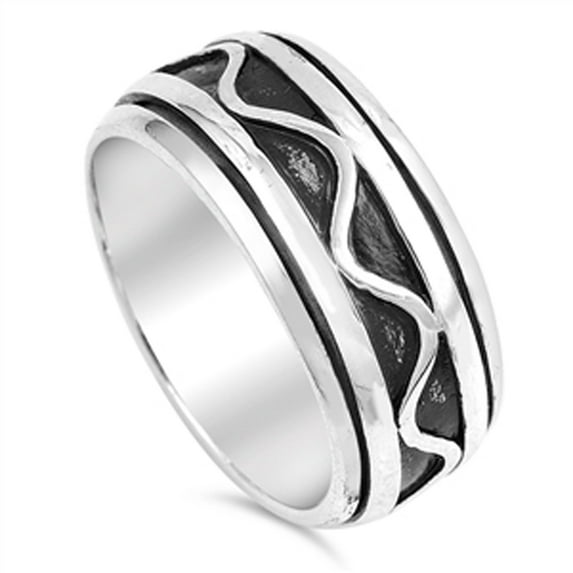 Oxidized Wave Spinner Wedding Ring .925 Sterling Silver Band Jewelry Female Male Unisex Size 10
