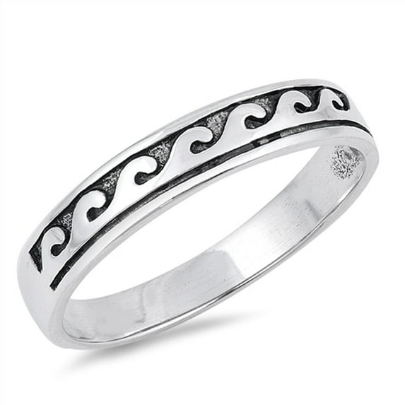 Oxidized Wave Wedding Ring .925 Sterling Silver Band Jewelry Female Male Unisex Size 4