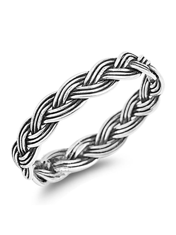 Oxidized Weave Braided Knot Promise Ring Sterling Silver Wedding Band 925 Jewelry Female Male Size 3