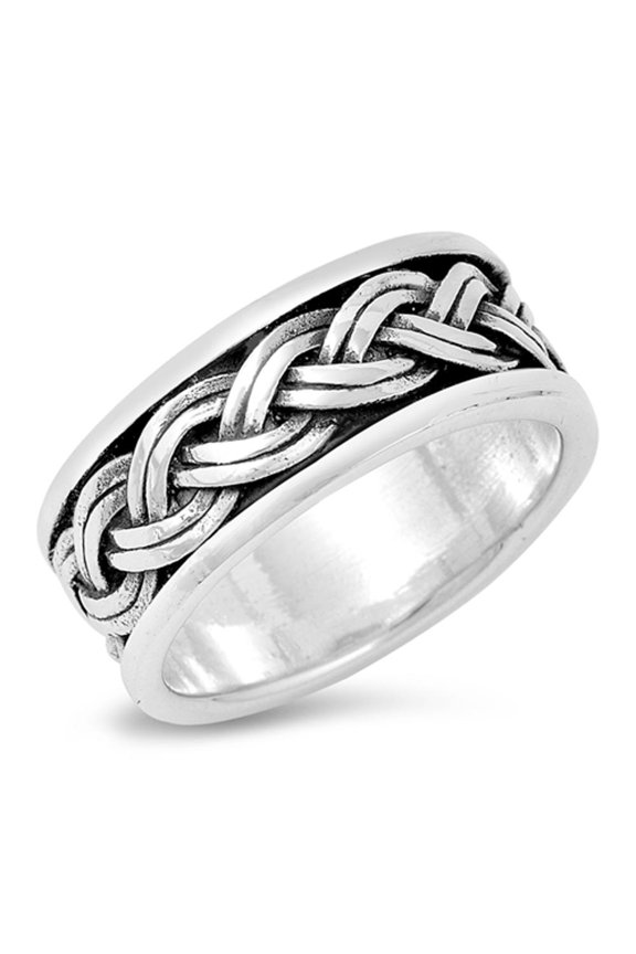 Oxidized Weave Knot Celtic Rope Ring .925 Sterling Silver Band Jewelry Female Male Unisex Size 7