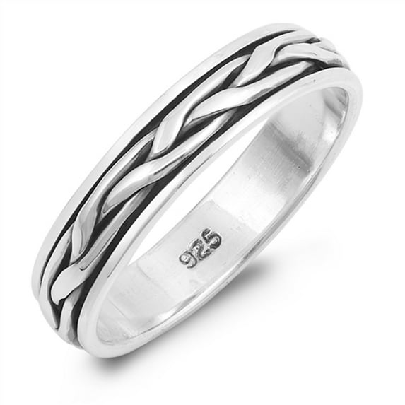 Oxidized Weave Mesh Spinner Wedding Ring 925 Sterling Silver Band Jewelry Female Male Unisex Size 12