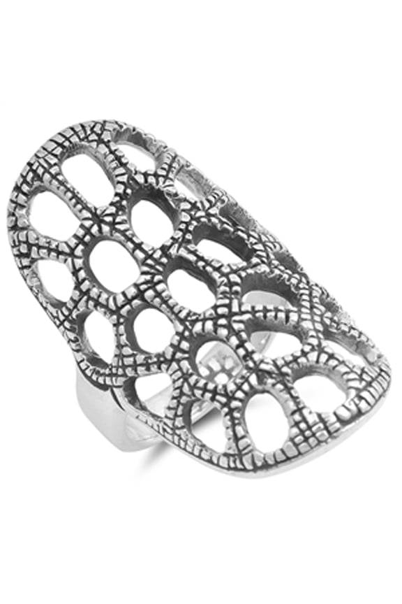 Oxidized Wide Long Filigree Fashion Ring ( Sizes 6 7 8 9 10 ) New 925 Sterling Silver Band Rings (Size 10)