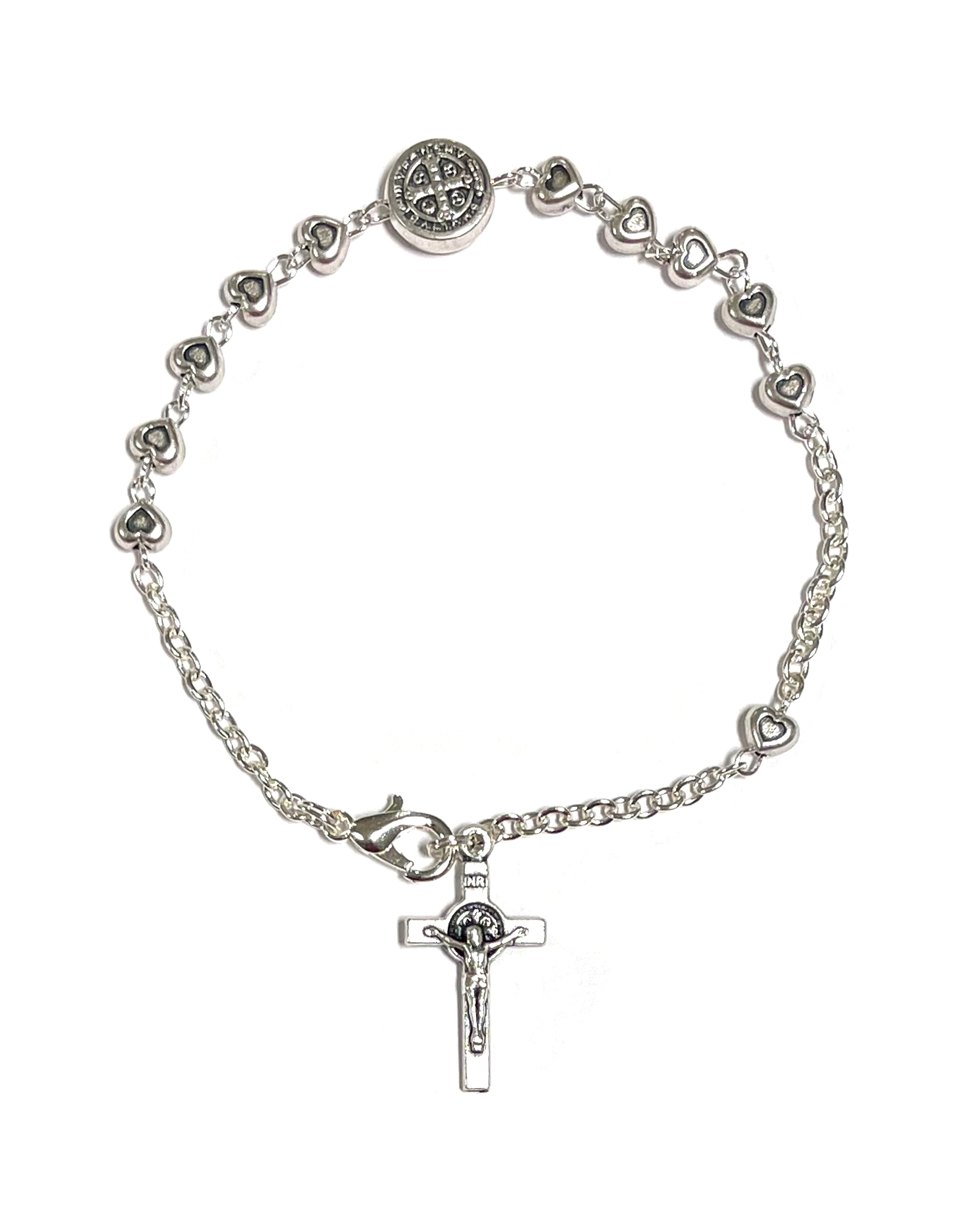 10K 2024 Gold Religious Saint Angels Heart Medal Charms Bracelet 6.5″-7.5″ Adjustable