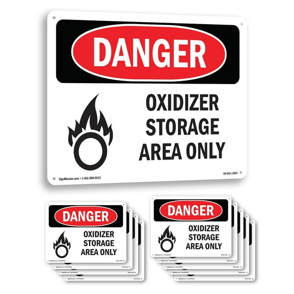 Oxidizer Storage Area Only OSHA Danger Rigid Plastic Sign 18 Inch x 12 Inch - 10 Pack