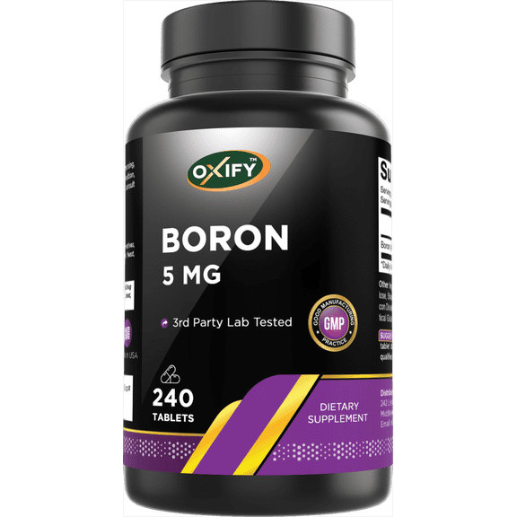 Oxify Boron 5 mg | 240 Tablets | Gluten-Free, Non-GMO | Supplement Made in USA