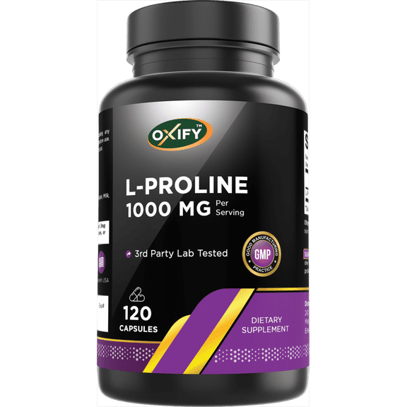 Oxify L-Proline 1000 mg | 120 Capsules | Gluten-Free, Non-GMO | Supplement Made in USA