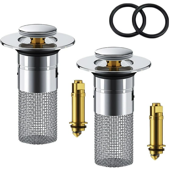 Oxinome Drain, Cuttli Drain, Pop up Sink Drain Strainer, 2 in 1 Sink Stopper with Removable Stainless Steel Hair Catcher Basket for Sinks, Bathtubs, Showers & Floor Drains (2Pcs)
