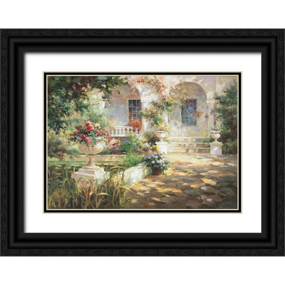 Oxley, Vail 24x18 Black Ornate Wood Framed with Double Matting Museum Art Print Titled - Sunlit Colonade