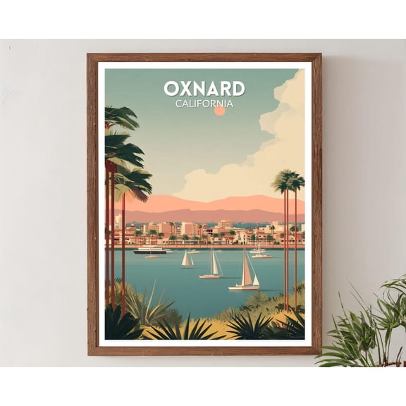 Oxnard California Retro Travel Mid Century Modern Vintage Coastal Art North America, Unframed Poster