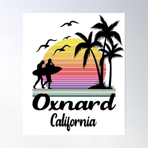 Oxnard California Seaside Retro Sunset Print Home Decor Office Wall Art Living Room Decor, Paper Poster Only