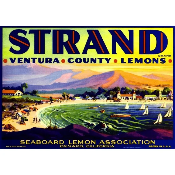 Oxnard Ventura County The Strand Lemon Citrus Fruit Art Print Home Decor Office Wall Art