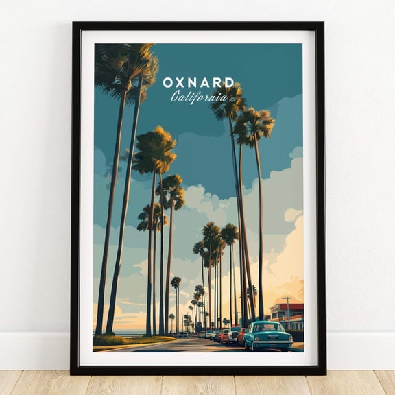 Oxnard Wall Art Print Palm Tree Lined Coast Matte Paper or Canvas