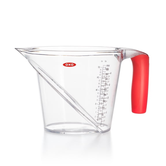 OXO SoftWorks 4-Cup Angled Measuring Cup, Red, BPA-Free with Easy-Read Standard & Metric Markings