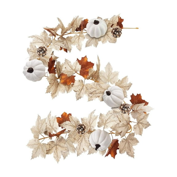 Oxodoi 175cm Halloween Thanksgiving Maple Leaf Garland–White Artificial Maple Vine for Autumn Harvest Festival and Halloween Home Decoration