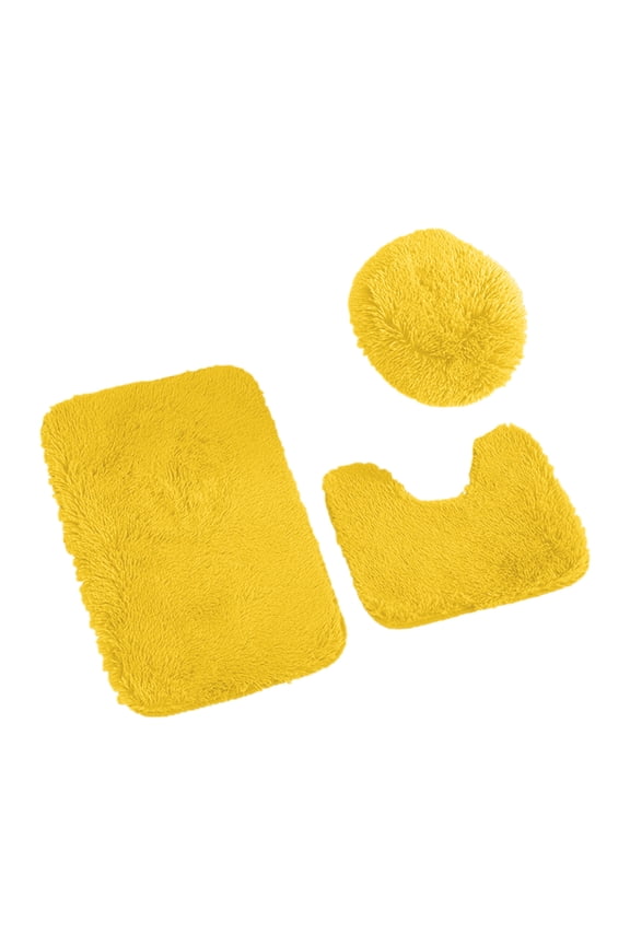 Bathroom Rug Set 3 Pieces Anti-Slip Shaggy Soft Floor Mats, Rectangular Area Rug, U-Shaped Toilet Mat, Toilet Lid Cover Bath Mat Set 3pcs Soft Toilet Seat Yellow