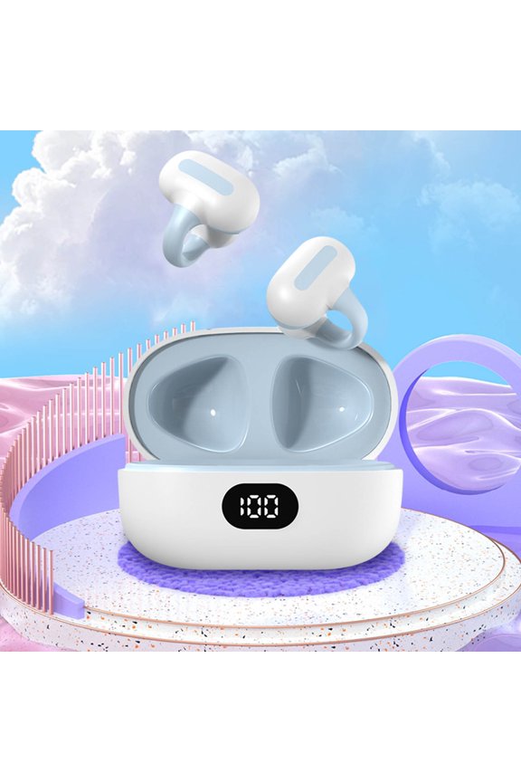 Bluetooth 5.0 Ear‑Clip Wireless Earphones with Charging Compartment,Foldable Headworn Stereo Earbuds,24 H Battery Life for Sports & Daily Use