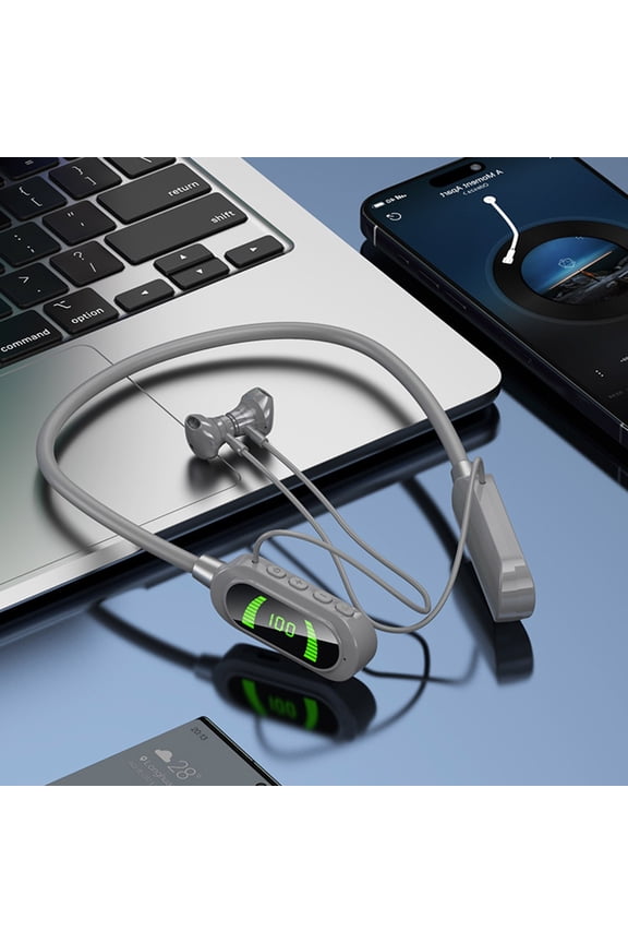 Bluetooth 5.3 Neckband Earphones,Wireless Magnetic Suction,LED Digital Display,600mAh Battery,Intelligent Noise Reduction,HiFi Sound,USB-C Charging