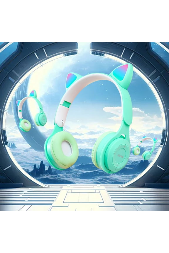 Bluetooth Headphones,LED Light Ear Headset,Wireless & Wired,Cute Ear Design,Long Battery Life