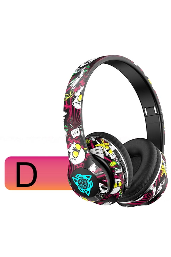 Bluetooth Headset,Wireless Stereo Headphones with Noise Reduction,Luminous Graffiti Design,10-Hour Battery Life,3.5mm Wired Mode Compatible