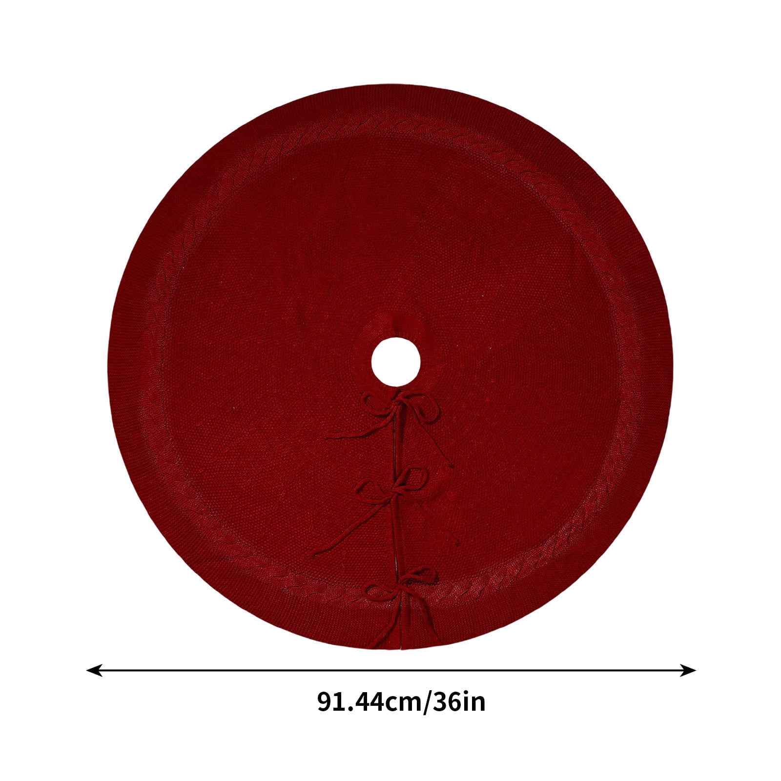 Red Knitted Polyester Christmas Tree Skirt, 36 Inch