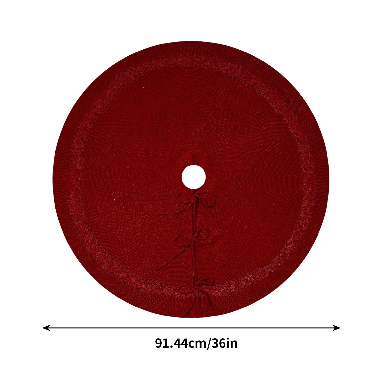 Red Knitted Polyester Christmas Tree Skirt, 36 Inch