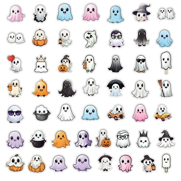 Zonao 50 Ghost Stickers for Halloween PVC Watertight Stickers Suitable for Water Bottles Laptops Computers Cars Suitcases Cups Mobile Phones