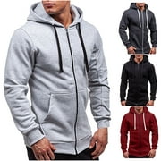 Oxodoi Deals Clearance Hoodies for Men, Mens Hoodies Zipper Hooded Sweater Coat Men's Solid Color Cardigan Men's Fashion Hoodies & Sweatshirts