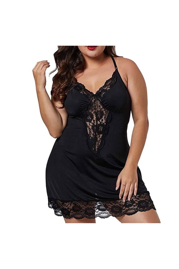 Plus Size Lingerie for Women L-5XL Lace Satin Nightdress Womens Lingerie V Neck Nightwear Satin Sleepwear Lace Chemise Mini Teddy Satin Nightgown Nightdresses Lingerie
